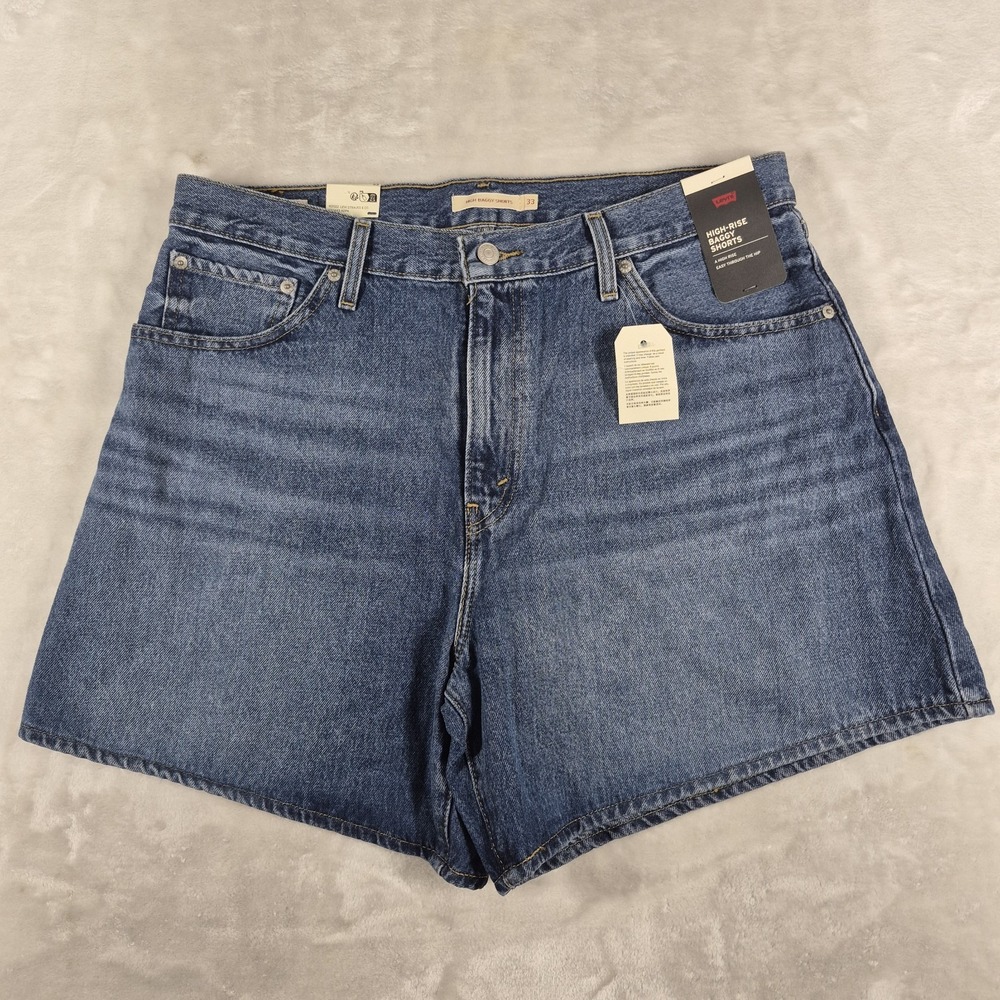 Levi's Premium High Rise Baggy Shorts Women's 33 Blue Denim 100% Cotton NWT